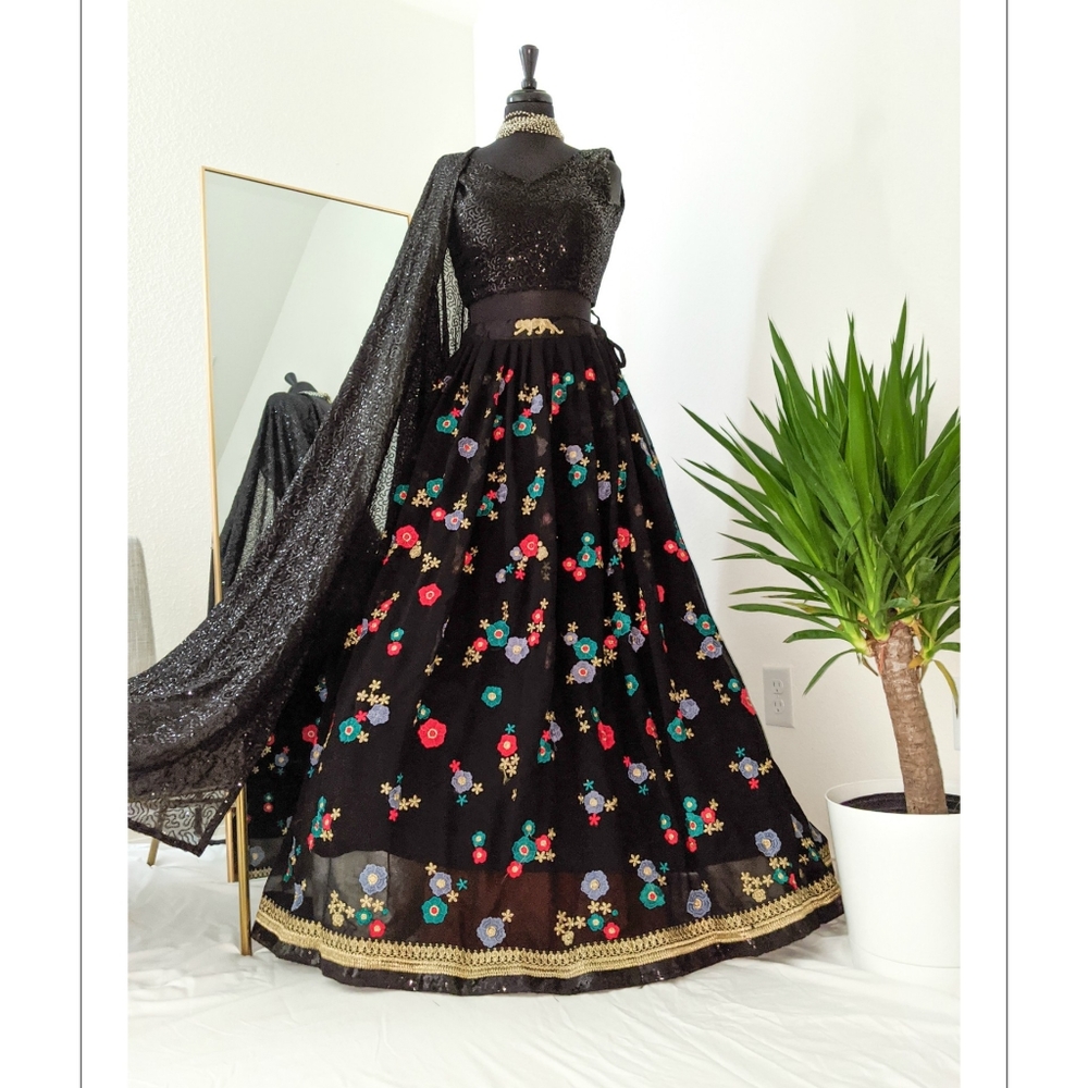 Black designer lehenga Indian Pakistani